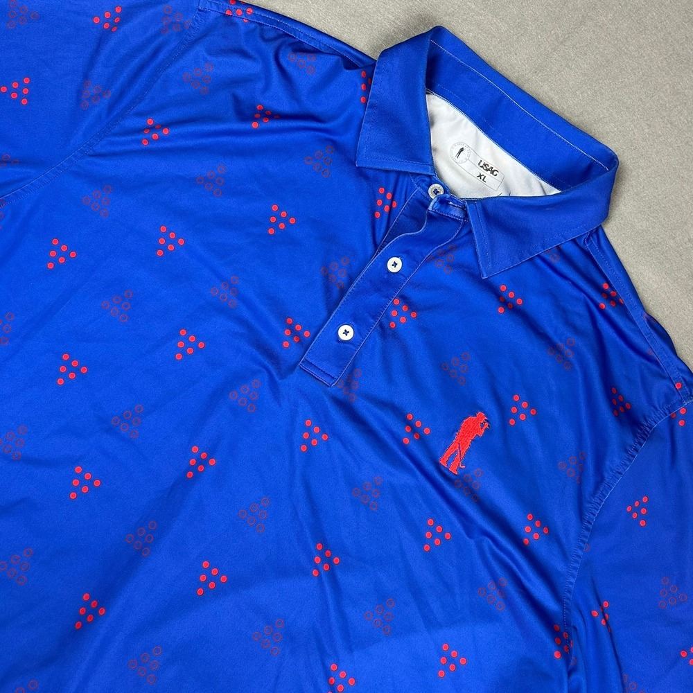 U Suck At Golf Polo Shirt Geometric Print Performance Mens XL Blue